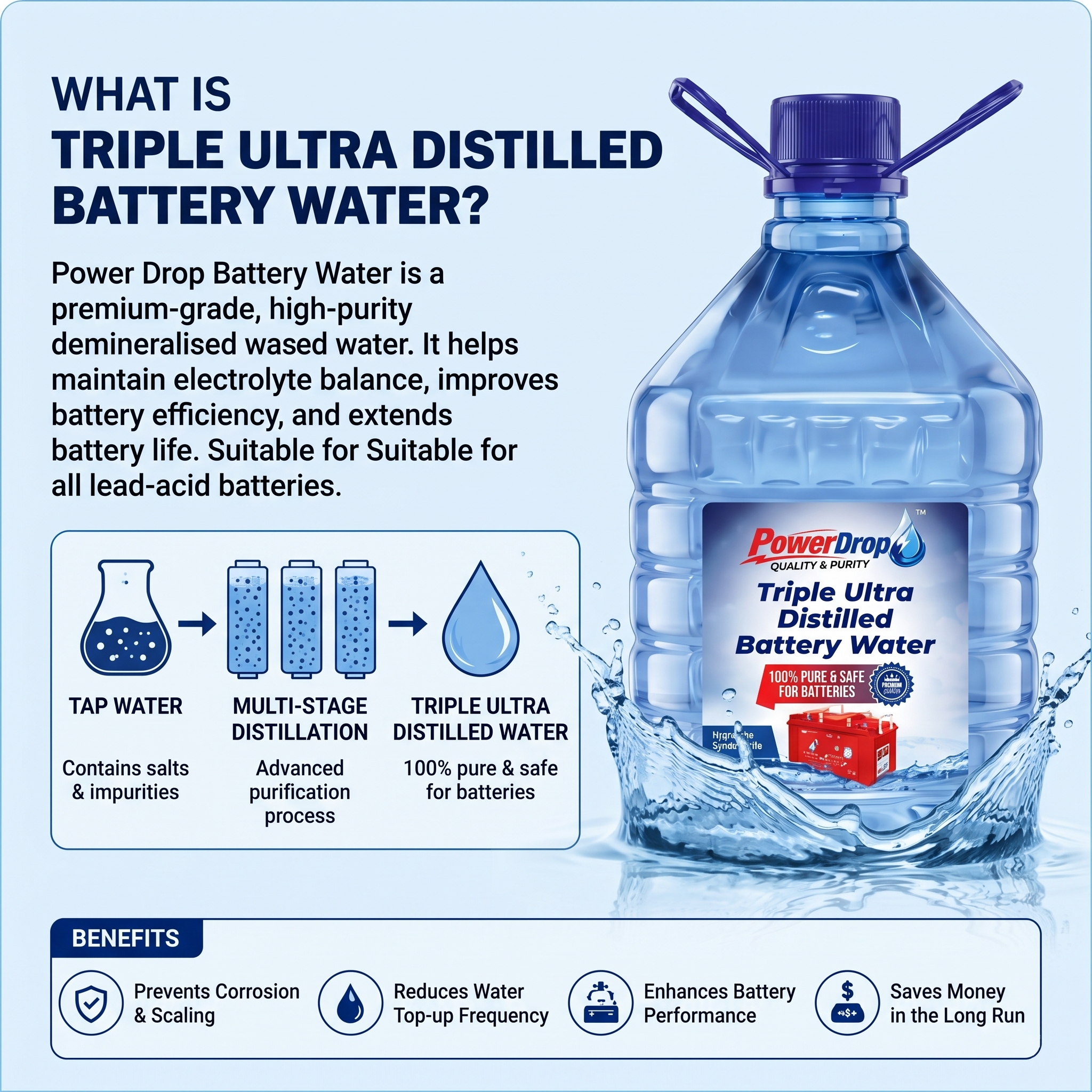 PowerDrop Triple Ultra Demineralised Battery Water - Image 6